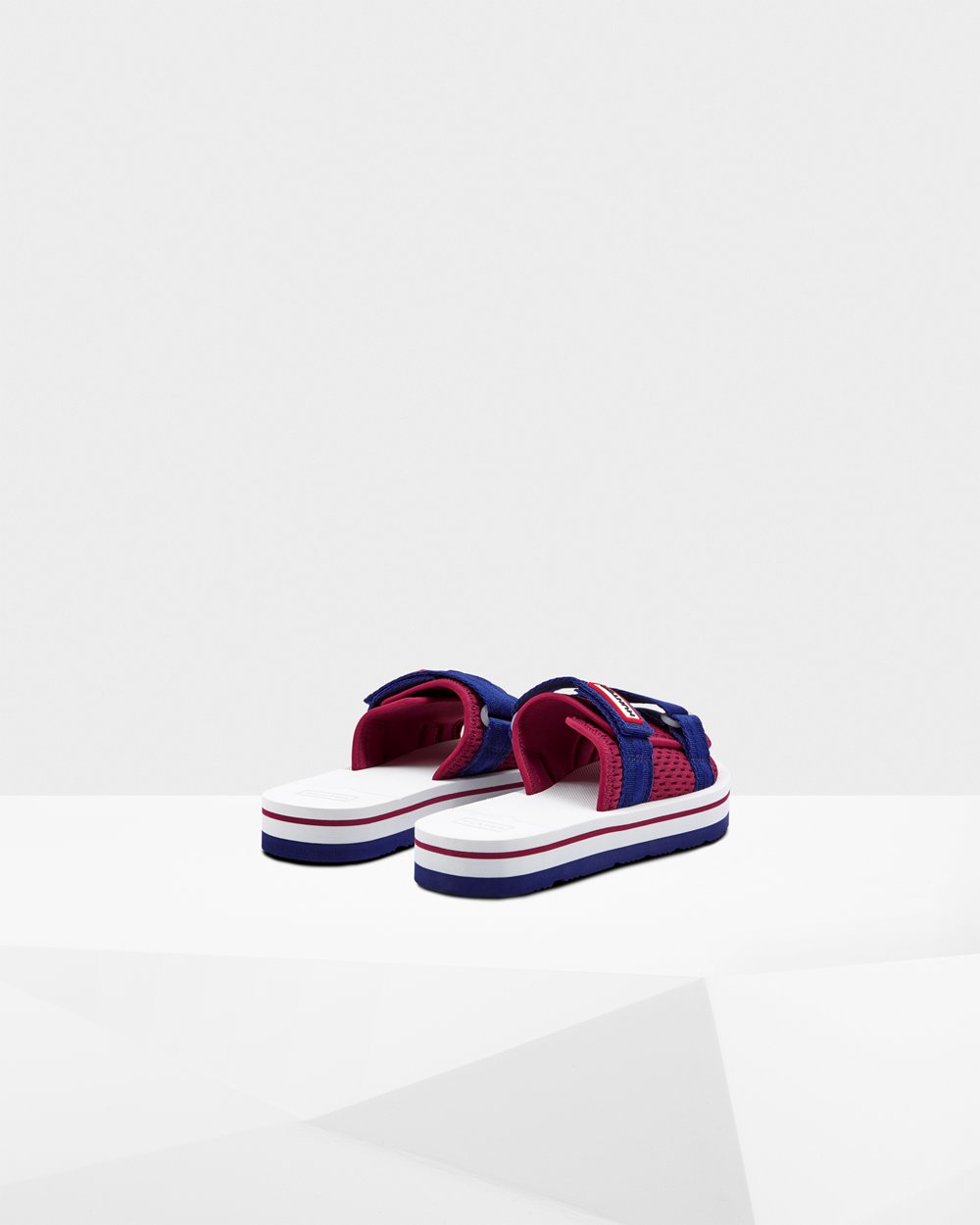 Womens Slides - Hunter Original Flatform Beach (75CSMJGYX) - White/Red/Blue